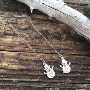 Snowman Christmas silver ear threader earrings new